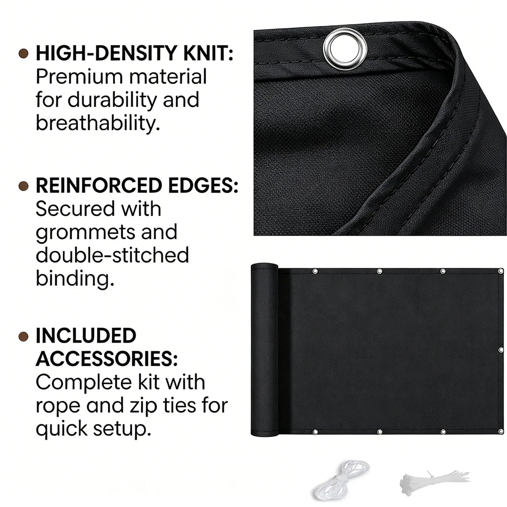 Opaque Privacy Fence, Waterproof Balcony Privacy Screen Protector - For Apartment Railings, Outdoor Patios, UV Protection (Black