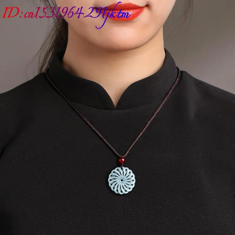 Burmese Jadeite Flower Pendant Necklace Stone Fashion Accessories Talismans Carved Amulet Burmese Jade Natural Gemstone