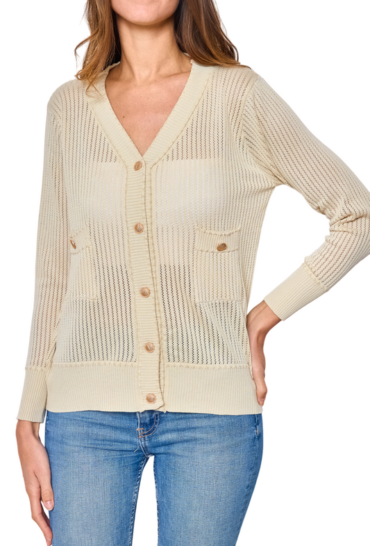 Ladies Cardigan Top Mesh Pockets Light Summer Sweater V Neck Jumper Pockets Top image 1