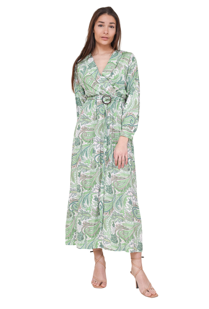 Ladies Long Sleeve Wrap Dress Printed V Neck Long Dress Summer Holiday Dress image 0
