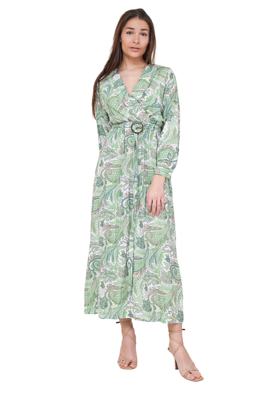 Ladies Long Sleeve Wrap Dress Printed V Neck Long Dress Summer Holiday Dress image 0