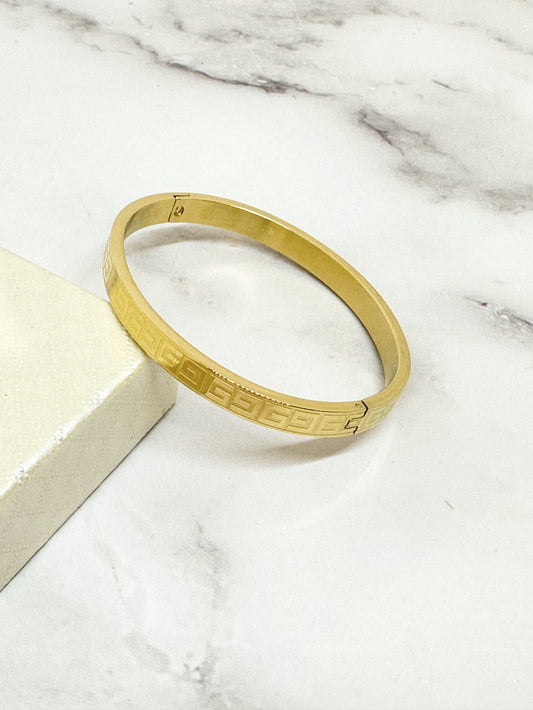 Women’s Stainless Steel Bangle Bracelet Width 8mm Chiselled Gold Colour Bracelet image 1