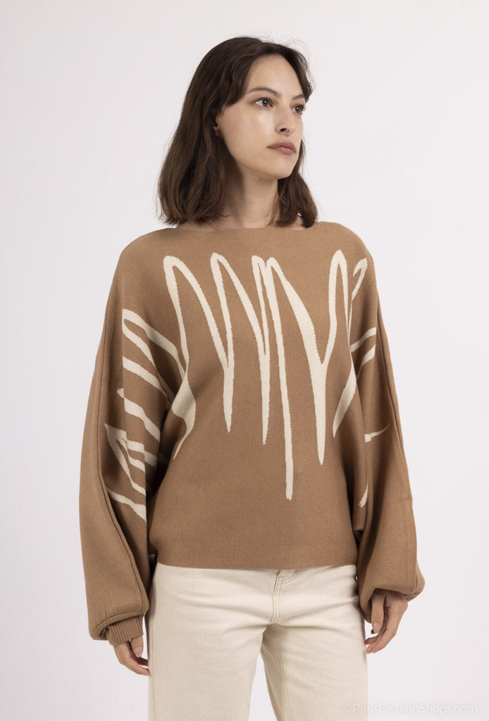 Women's Thick Sweater Abstract Print Original Cutout Pattern Stylish Jumper image 7