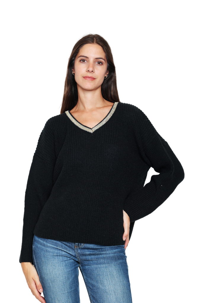 Women's Jumper Stylish Oversized Gold V-neck Wool Sweater Plain Pullover Sweater image 0