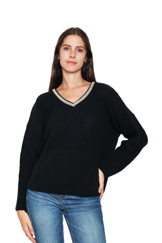 Women's Jumper Stylish Oversized Gold V-neck Wool Sweater Plain Pullover Sweater image 0