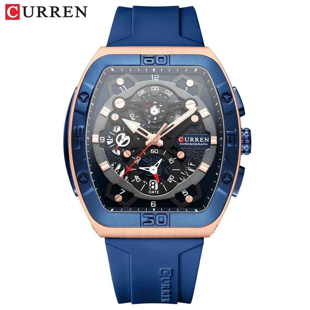 CURREN Brand Fashion Male Wristwatch Luminous Unique Square Design Luxury Quartz Sports Tape Watches Men Waterproof with Date