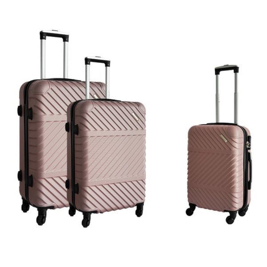 Set Of 3 ABS 4 Wheels Luggage Travel Trolley Holiday Suitcase Rose Gold Bags image 0