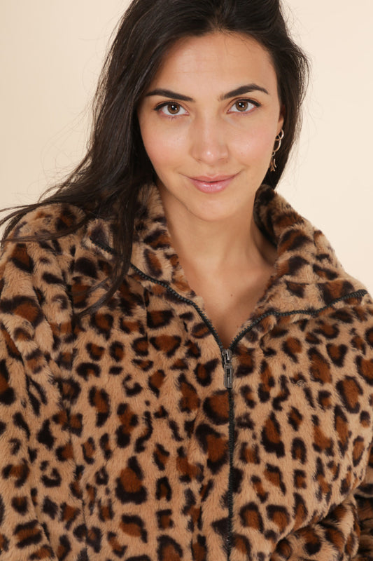 Women's Jacket Zipped Leopard Faux Fur Coat Warmer Comfortable Soft Winter Coat image 1