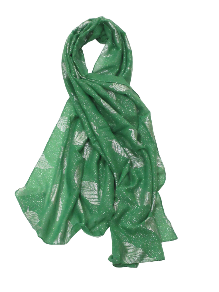 Women’s Scarf Shiny Silver Printed Scarf With Leaf Pattern Soft Neck Scarf Shawl image 4
