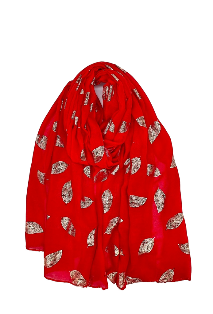 Women’s Scarf Shiny Golden Printed Scarf With Leaf Pattern Soft Neck Scarf Shawl image 10