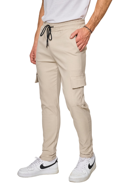 Men's Cargo Plain Trousers Knee Pocket Khaki Beige Stylish Jogging pants image 1