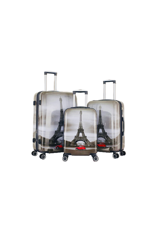 Set of 3 Reinforced ABS Suitcases Paris Luggage Collection Eiffel Tower Design image 0