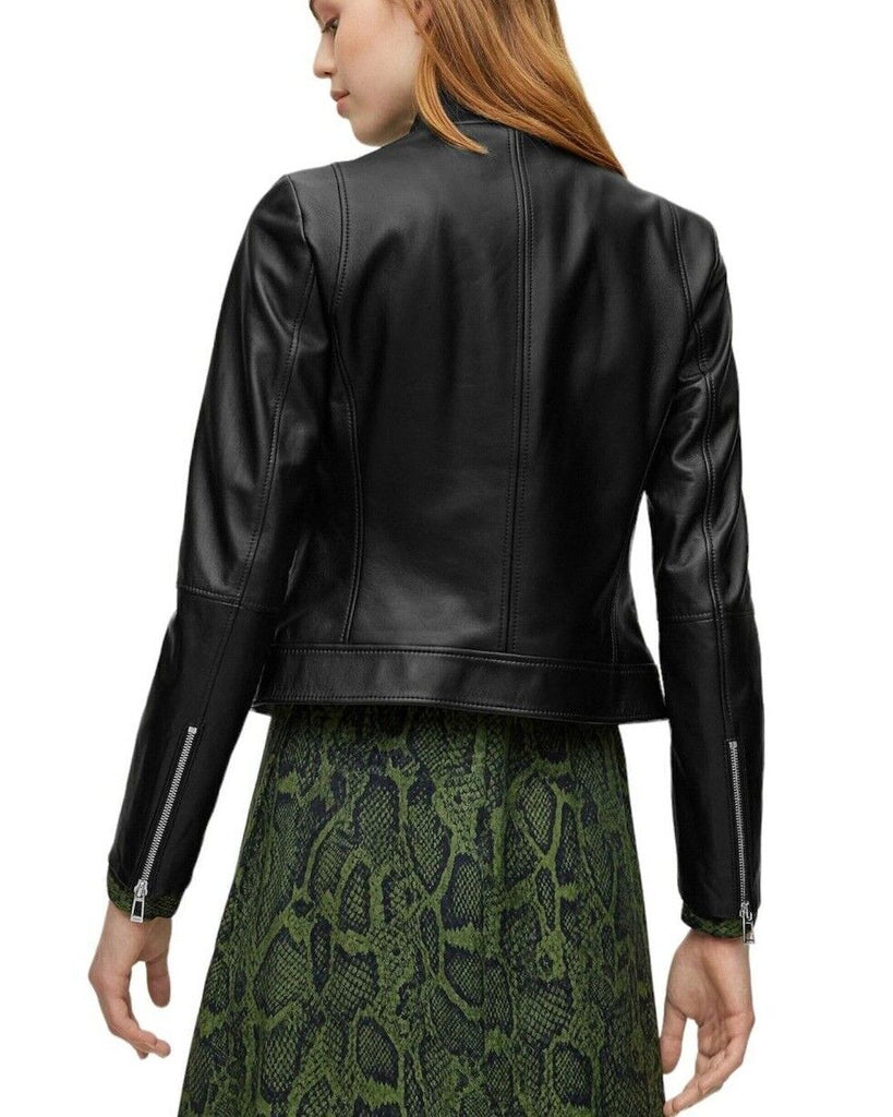 Women's Real Leather 100% Biker Jacket Casual Coat Winter Soft Multi Zip Jacket image 5