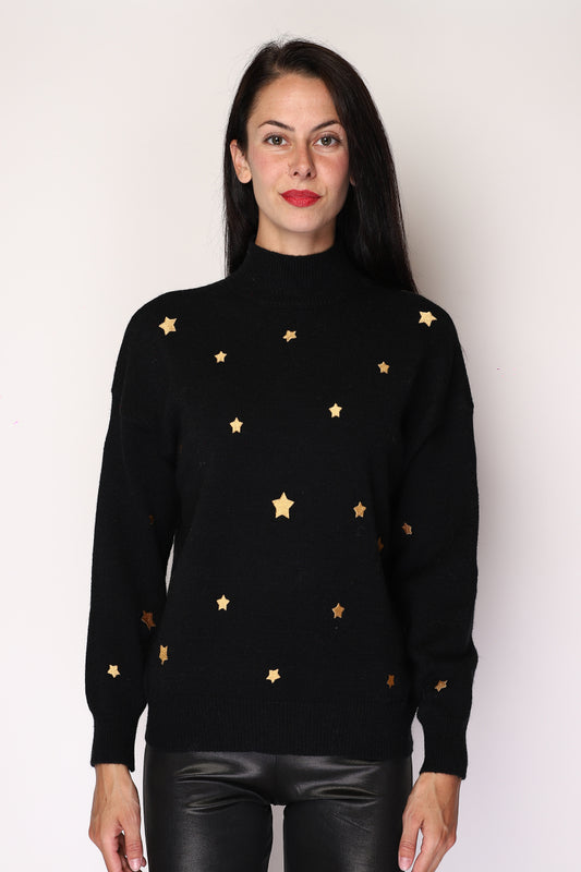 Women's High Neck Sweater Star Embroidered Comfortable Winter Warm Soft Jumpers image 0