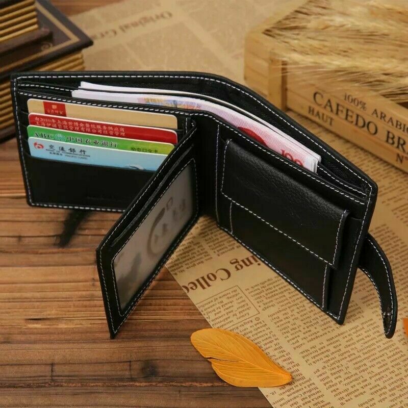 Gents Real Leather Wallet Card Photo I.D Holder Money Coin Purse Organizer Pouch image 1