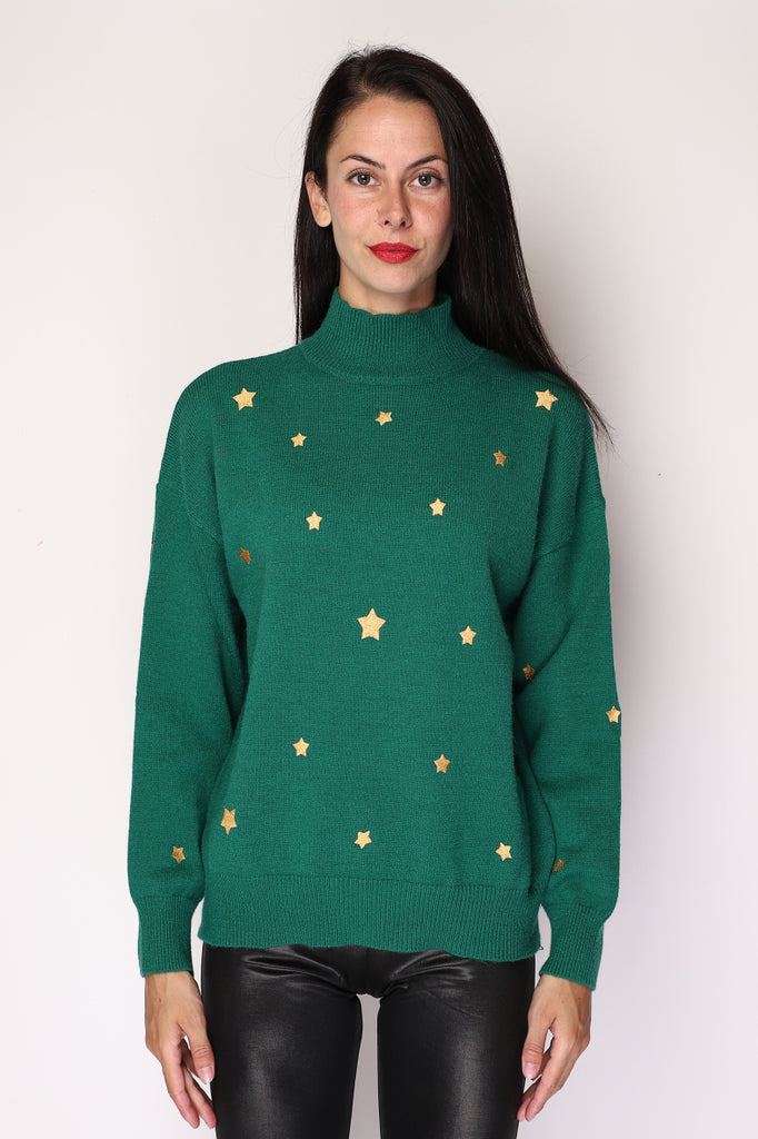 Women's High Neck Sweater Star Embroidered Comfortable Winter Warm Soft Jumpers image 2