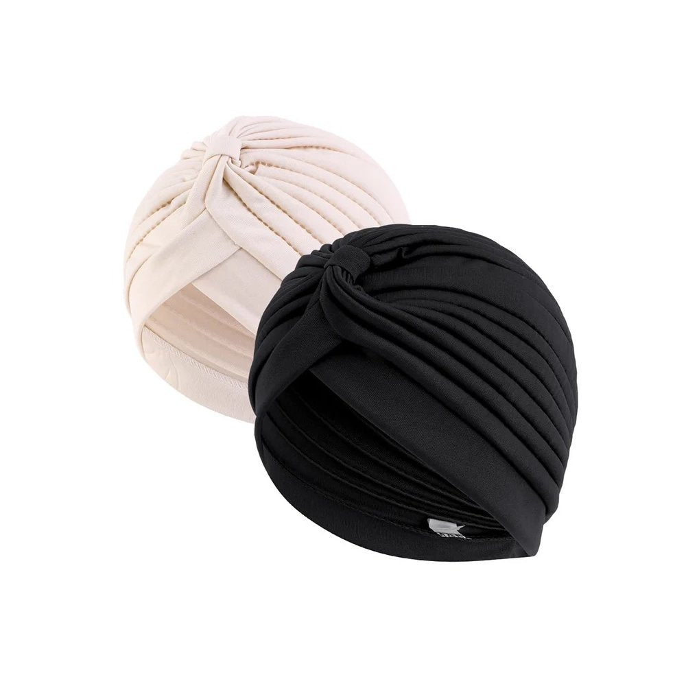 2pcs Stretch Turban Head Beanie Cover Pleated Headwrap Ladies Muslim Hair Cover image 2