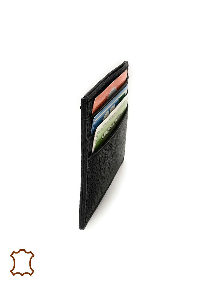 Black Card Holder Slim Wallet Flat Leather Card Case for ID and Credit Cards image 1
