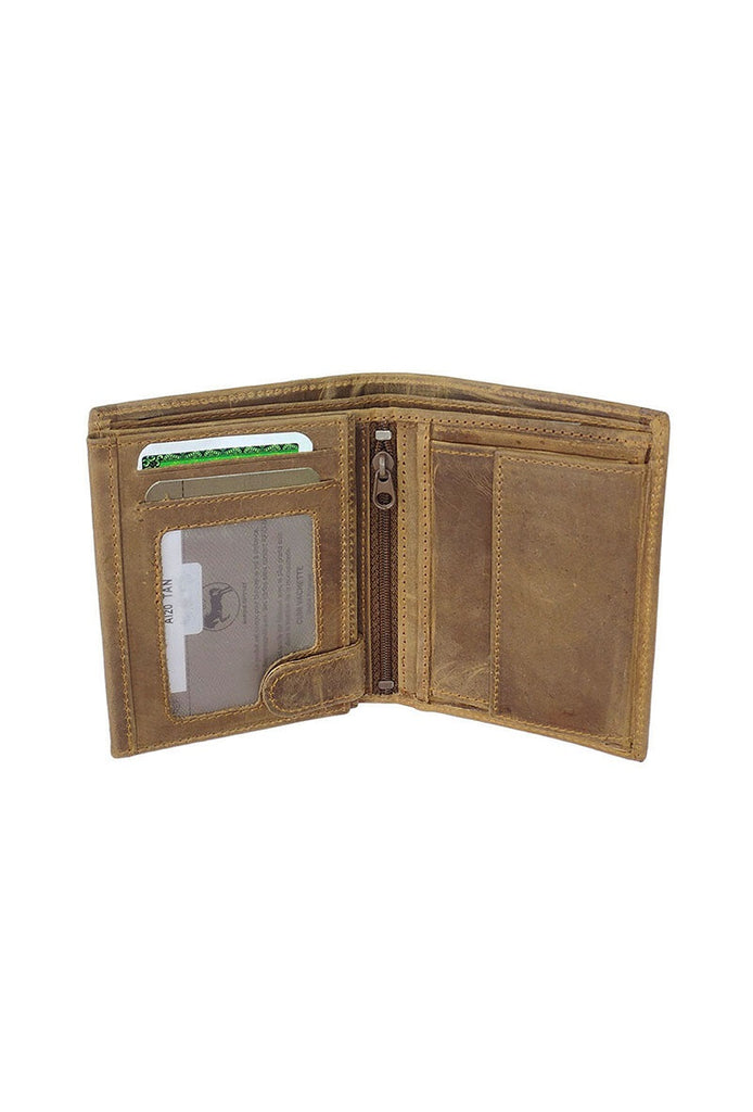 Men's Genuine Leather RFID Blocking Wallet Wolf Design Bifold ID Card Holder image 2