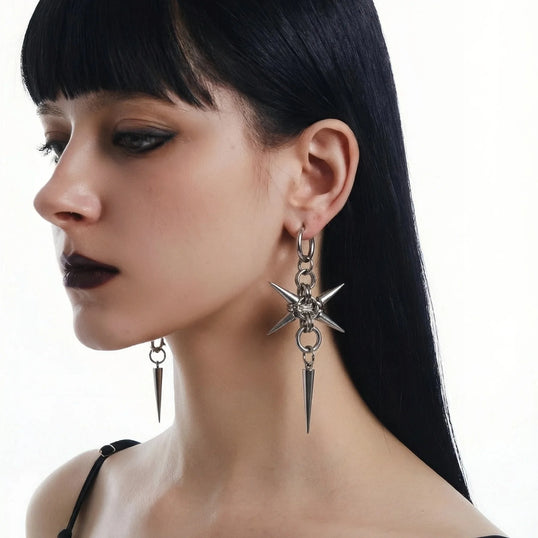 Gothic Stainless Steel Hoops Spike Piercing Long Dangle Earrings Handmade Punk y2k Chainmail Rivet Drop Earrings Rock Jewelry