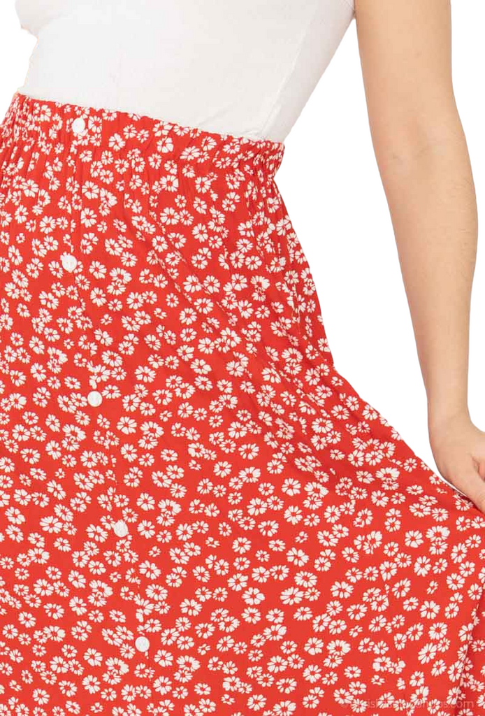 Ladies Floral Skirt Women Long Skirt elasticated skirt flared printed slit skirt image 1