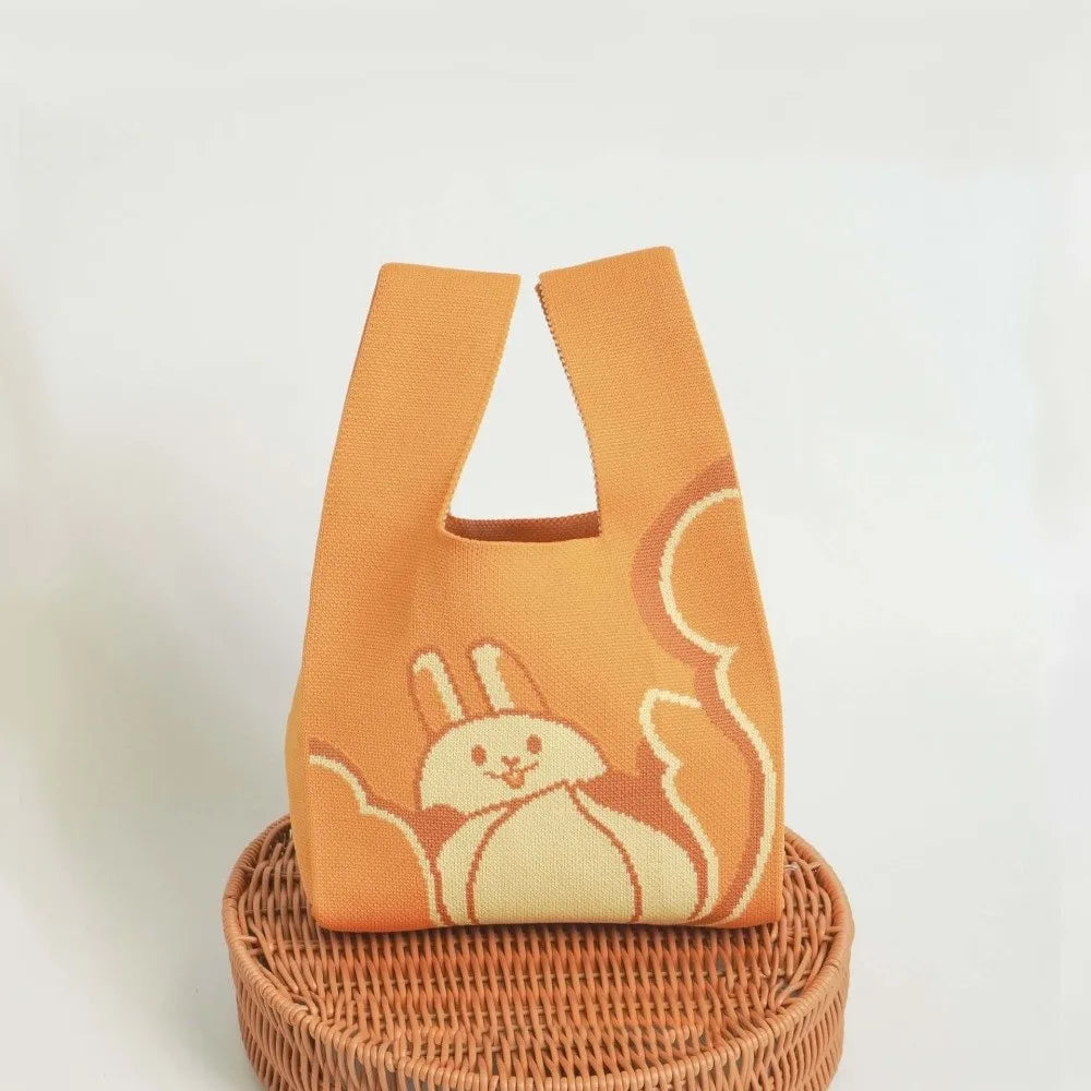 Knit Fabric Knit Wrist Bag Double Sided Thick Woven Rabbit Gift Pouch Flower Pendant Cute Cartoon Flower Charm Handbag
