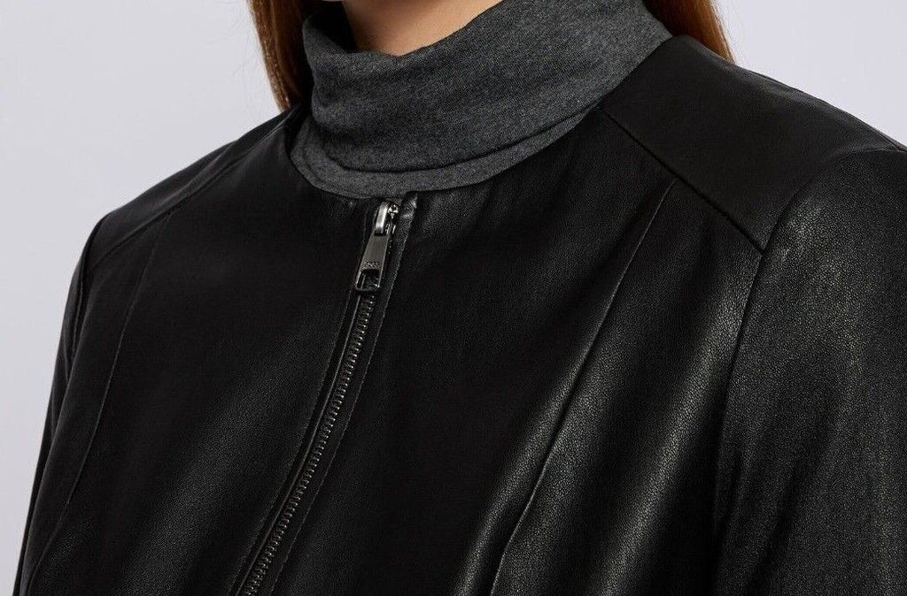 Ladies Real Leather Jacket Slim Fit Collarless Short Coat Black Jacket image 2