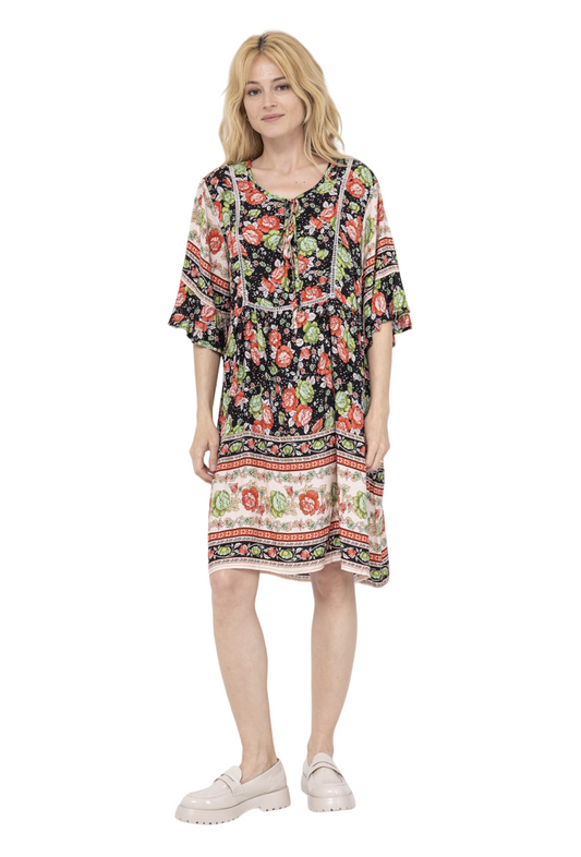 LADIES V-CUT TUNIC TOP PLUS SIZE LOOSE LADIES DRESS SWING BAGGY 3/4 SLEEVE TOP image 0