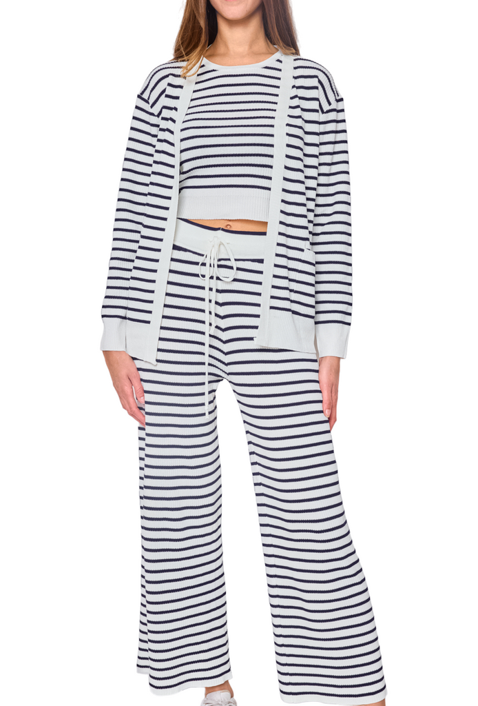 Women's Lounge Set 3 Pieces Striped Bottom Top Cardigan Set Comfortable Outfit image 2