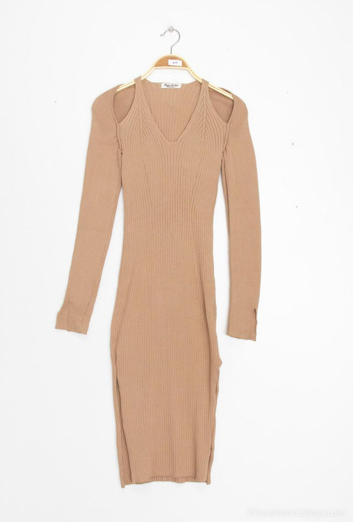 Women's Plain Ribbed Dress Open Shoulders Stylish Outdoor Party Dresses image 14