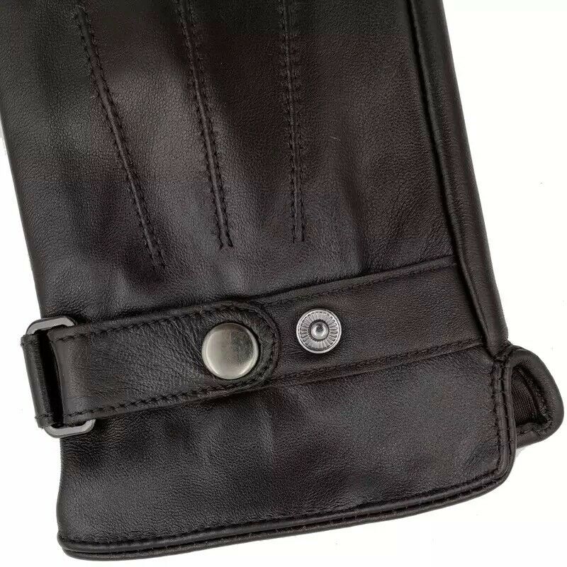 Men's Touchscreen Soft Real Leather Winter Fleece Lined Driving Gloves Black image 2