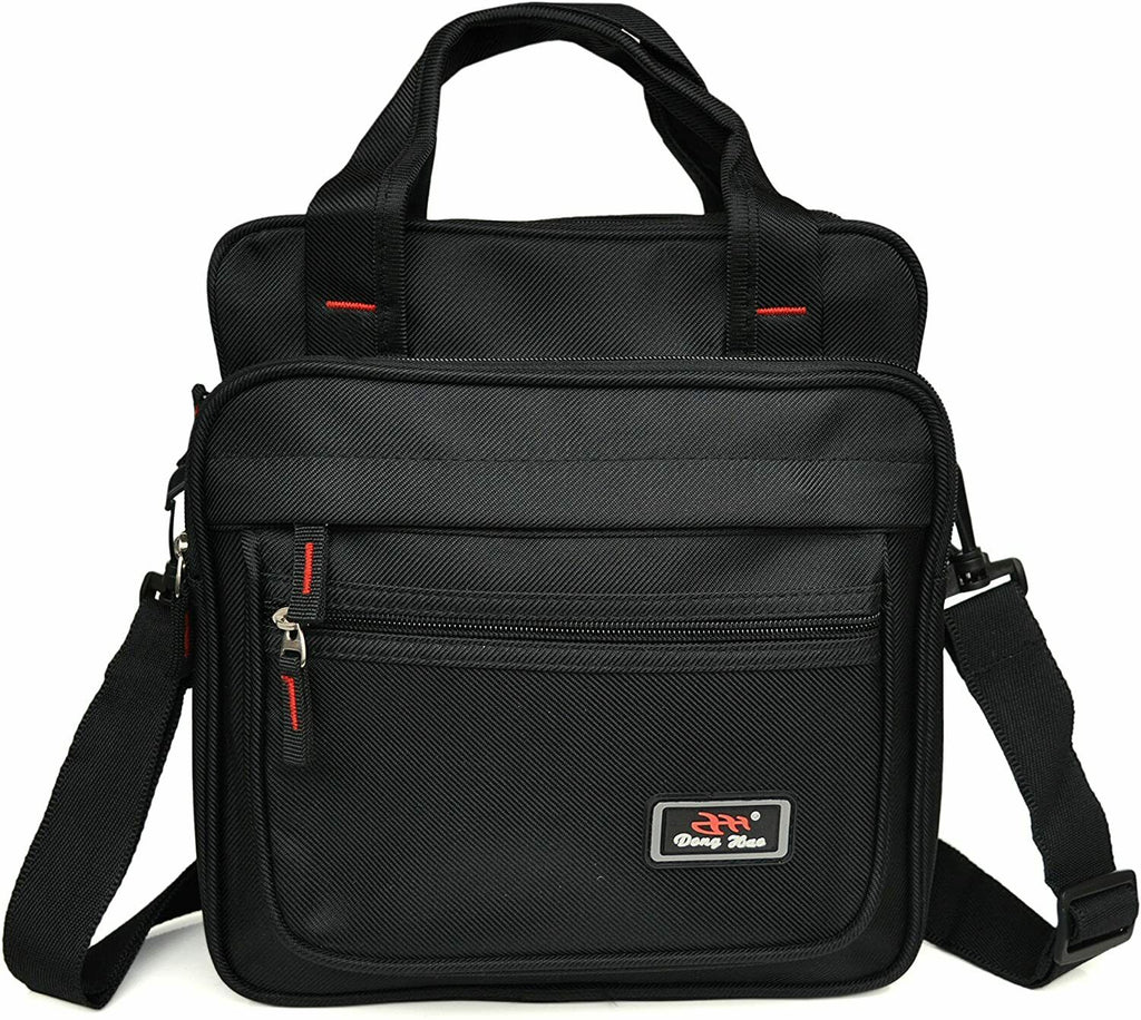 Unisex Black Work Bag Office Crossbody Bag Small Briefcase Top Handle Multi Zips image 0