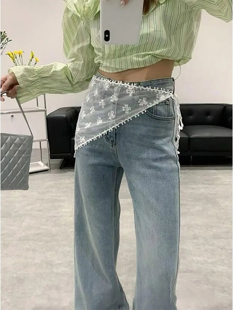 Y2K Women Lace Tulle Bandage Skirt Stacked Lace Half Skirt Layering Small Butt Curtain Flower Triangle Hair Scarf