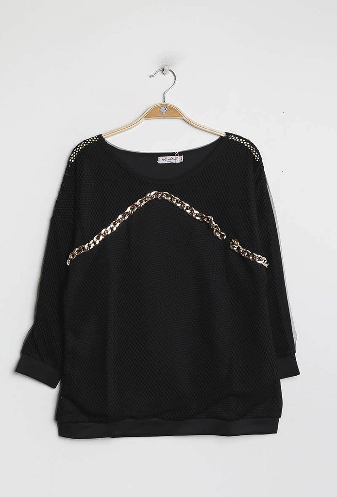Ladies Sweatshirt with fishnet yoke Wholesales Prices image 4