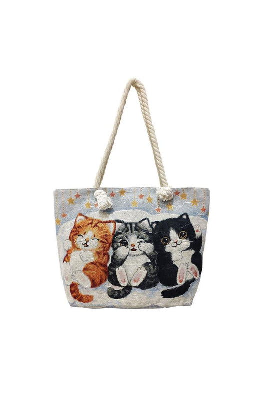 Cotton Beach Bag With 3 Kittens Print Style image 0