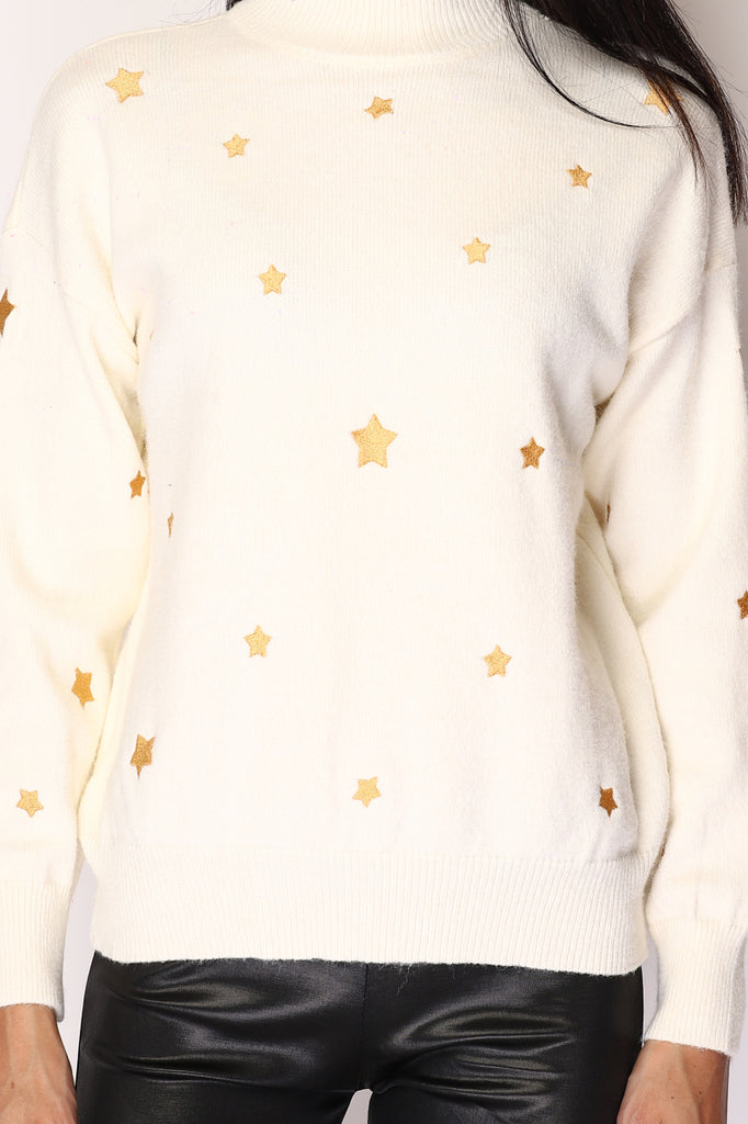 Women's High Neck Sweater Star Embroidered Comfortable Winter Warm Soft Jumpers image 5