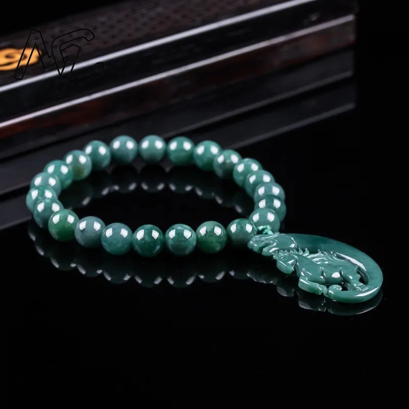 Natural Jadeite Blue Water Zodiac Horse Beads Hand Knitting Bracelet Luxury Jewelry Fashion Jewelry Charms Gift Certificate