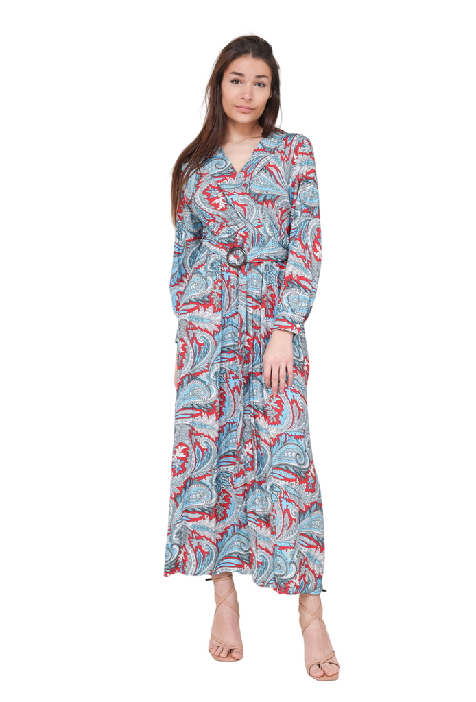 Ladies Long Sleeve Wrap Dress Printed V Neck Long Dress Summer Holiday Dress image 5