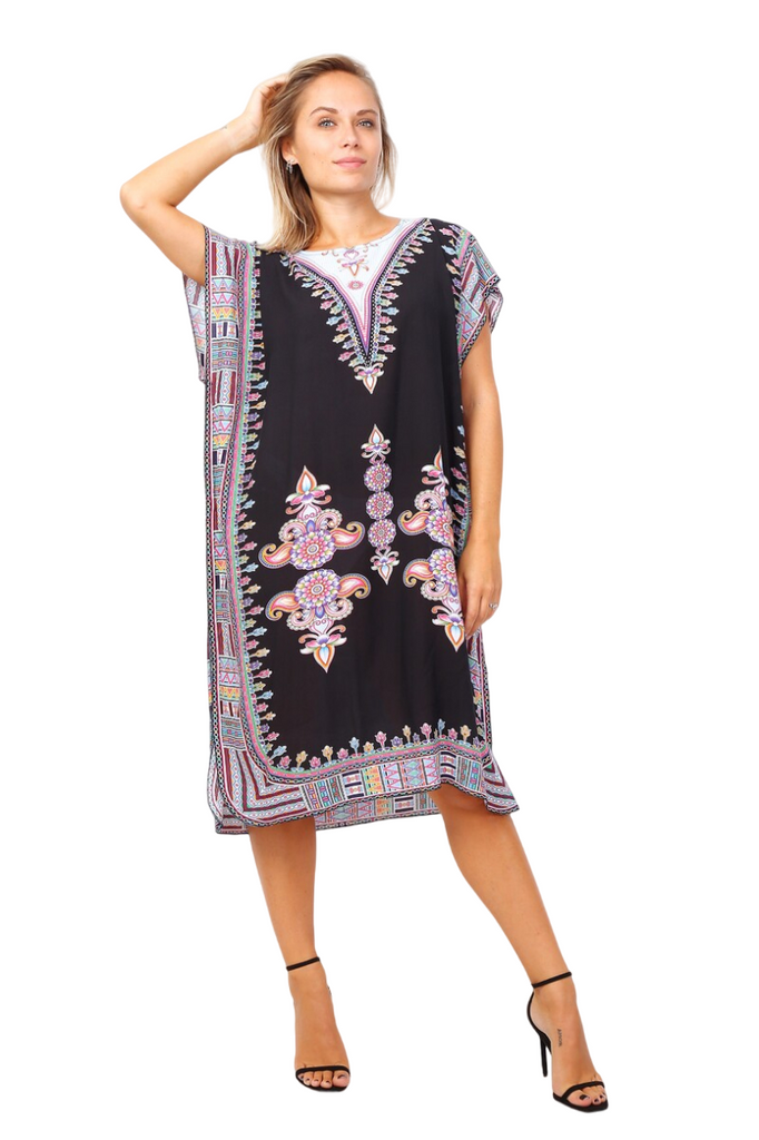 Womens Mid Length Cotton Dress Beach Holiday Dress Ladies Short Sleeved Dress image 0