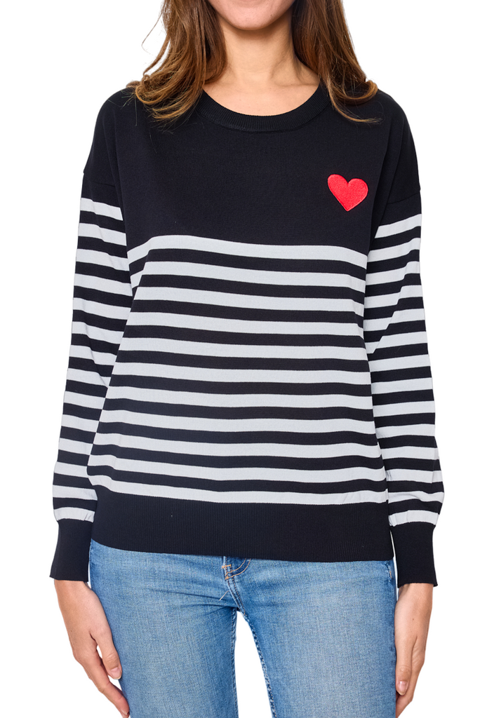 Women's Sweater Embroidered Red Heart Sailor Love Top Stripe Style Fashion Top image 5