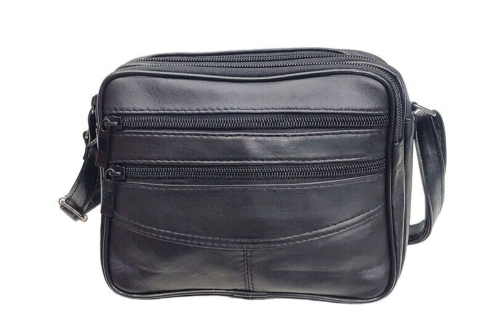 Leather Black Shoulder Bag Small Body Bag Crossbody Bag Office Work Bag Handbag image 0