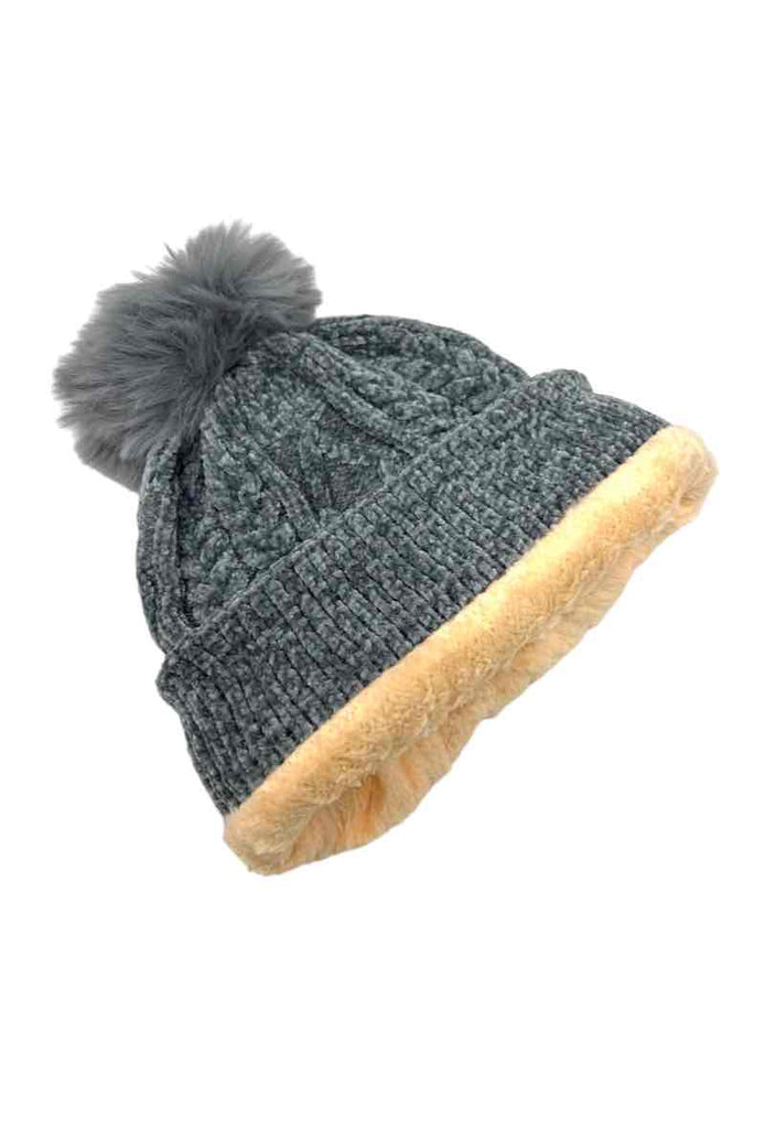 Women's Velvet Faux fur Pompon Cap Faux Fur Lining Extra Warm Soft Beanies image 3