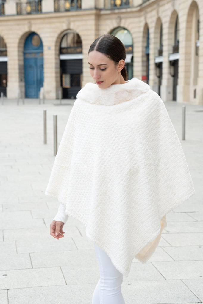 Women' s Texturized fur poncho Soft Comfortable Warm Stylish Winter Poncho image 3