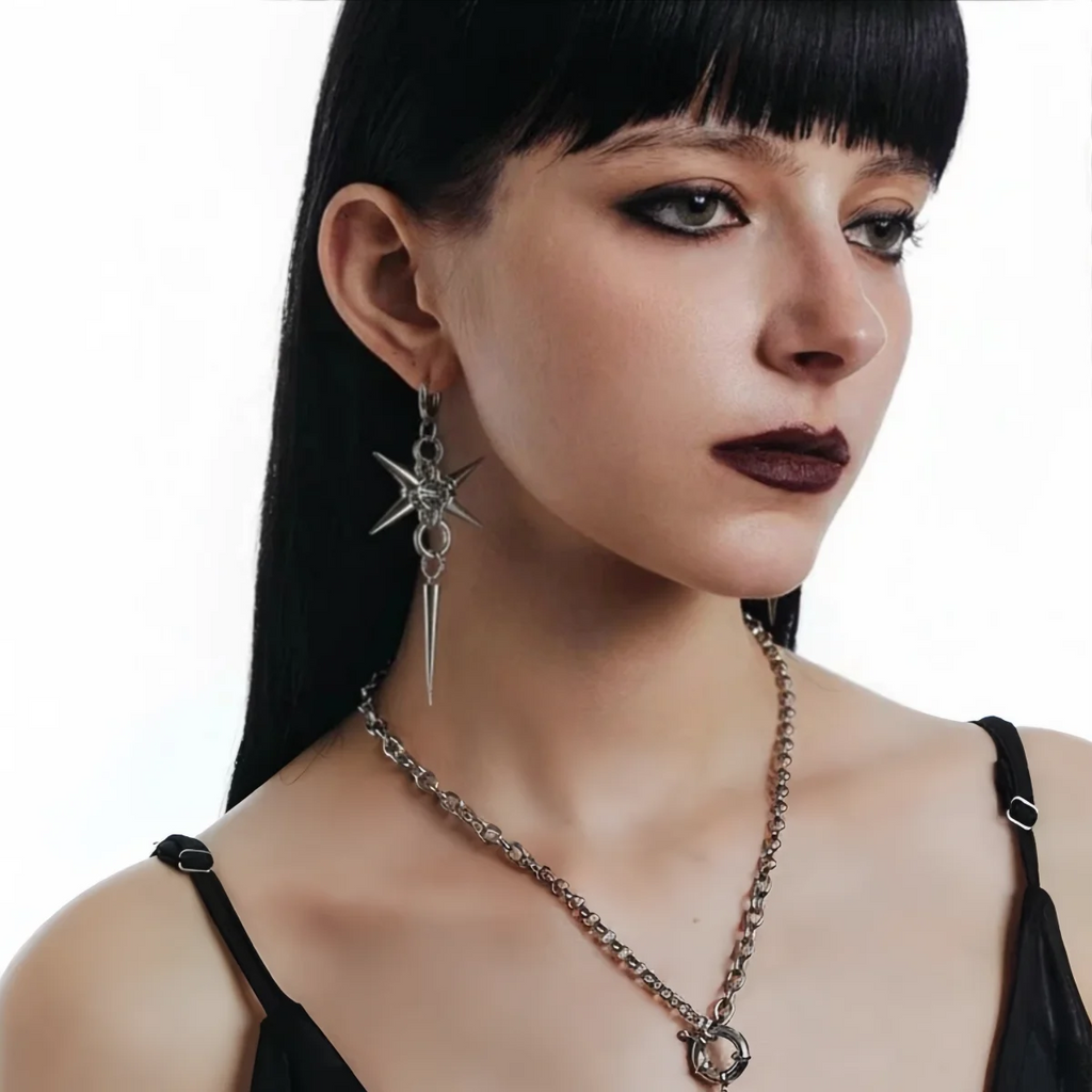 Gothic Stainless Steel Hoops Spike Piercing Long Dangle Earrings Handmade Punk y2k Chainmail Rivet Drop Earrings Rock Jewelry