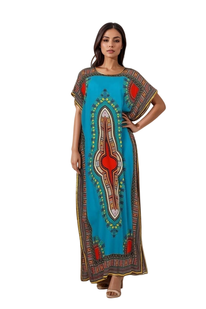 Ladies Kaftan Long Maxi Dress Summer Beach Holiday Printed Dress One Siz image 4