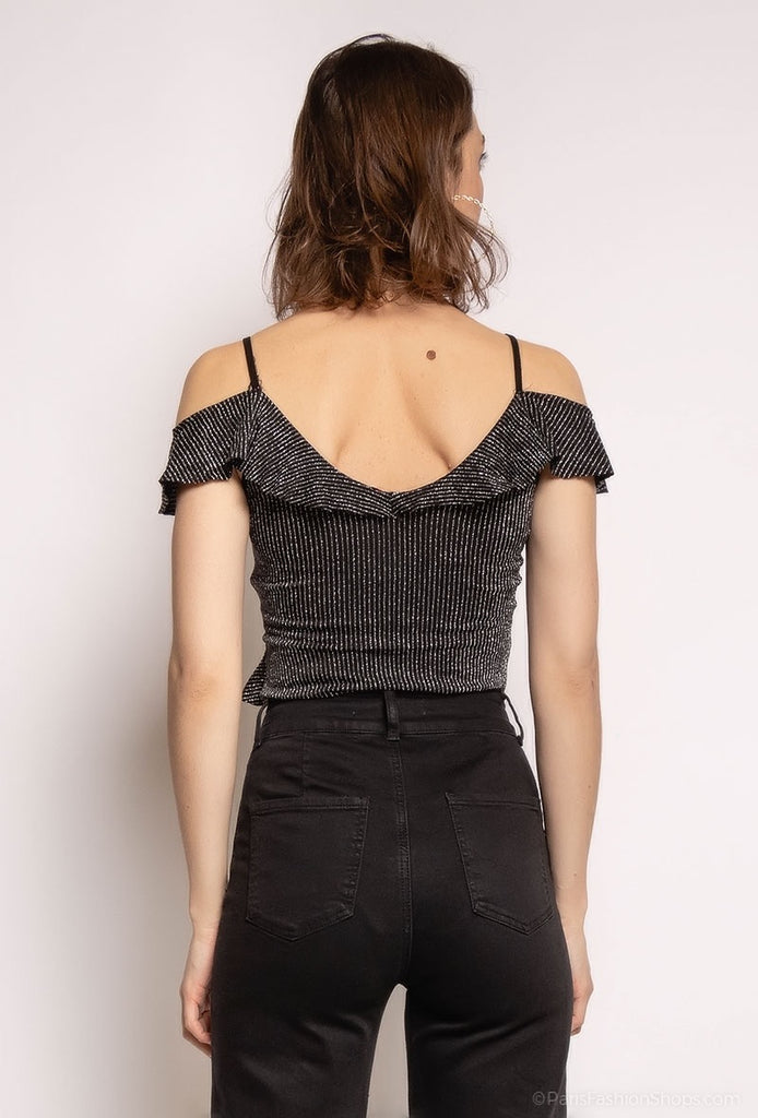 Women's Top Bodysuit Sparkly Stripes Ruffles Outdoor Stylish Party Suit image 3