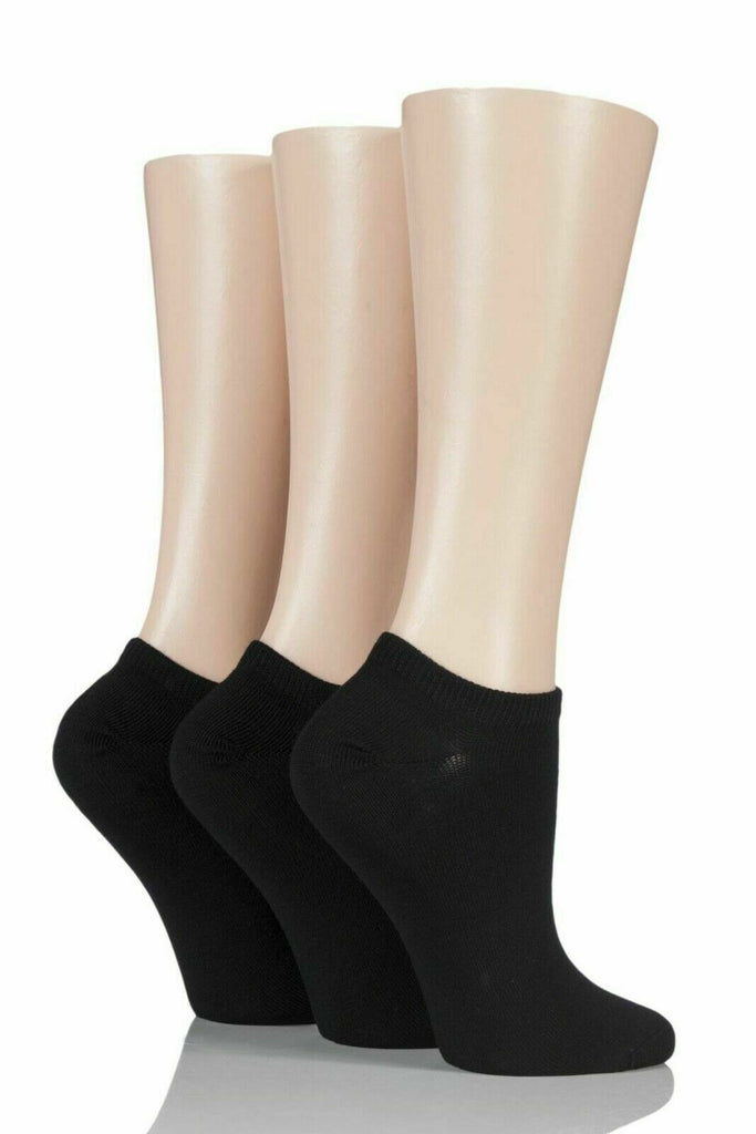 Ladies 3 Pair Trainer Socks Black Gym Running Everyday Ankle Sports Low Cut Sock image 2