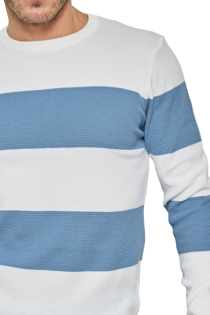 Mens Comfort Jumper Two Tone Striped Sweater V-Neck Pullover Winter Sweater image 6