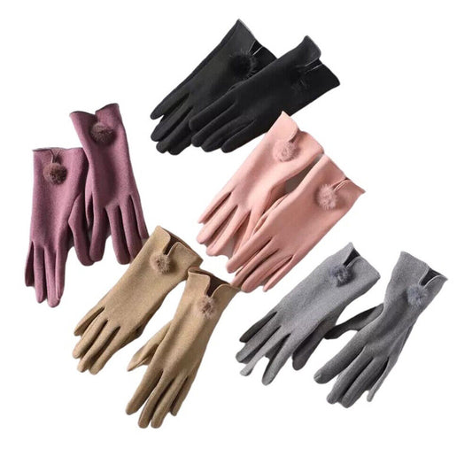 Ladies Gloves Women Winter Pom Pom Touchscreen Driving Windproof Warm Wool Glove image 1