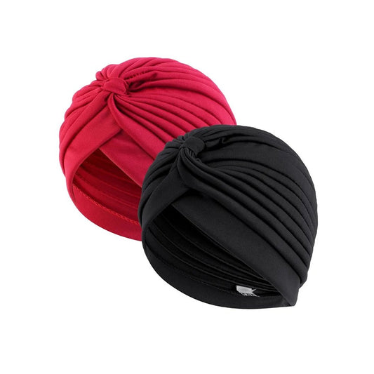 2pcs Stretch Turban Head Beanie Cover Pleated Headwrap Ladies Muslim Hair Cover image 0